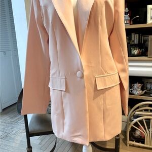 Light pink silk-like pant suit polyester
